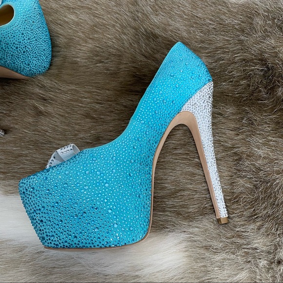 Herstar Limited Edition Tiffany Blue Crystal Embellished Platform Stilettos 10 - Picture 5 of 16